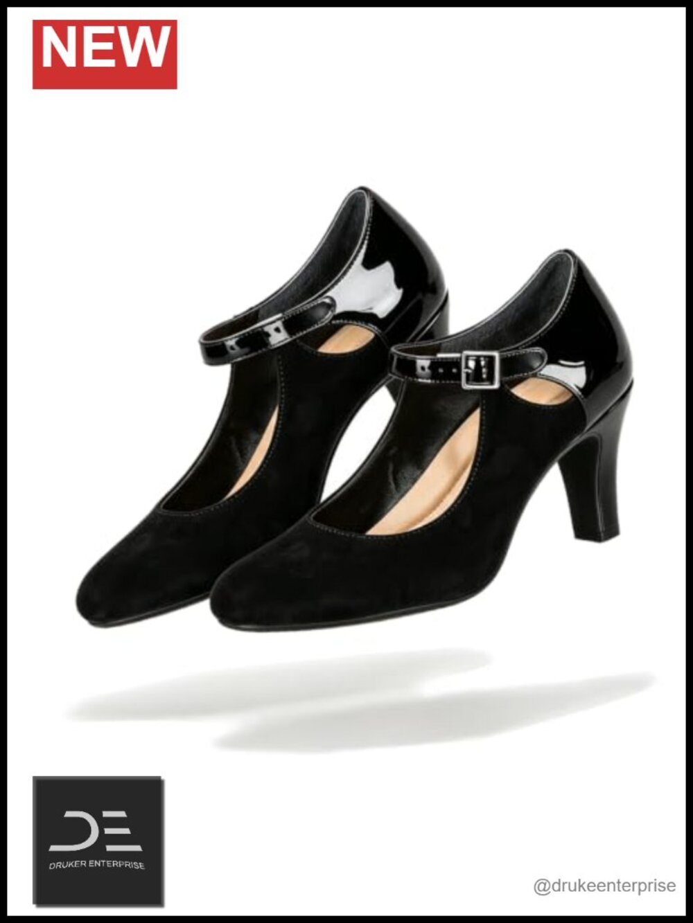 Kitten Heel Mary Jane Pumps Round Toe Buckle Ankle Strap Suede Patent